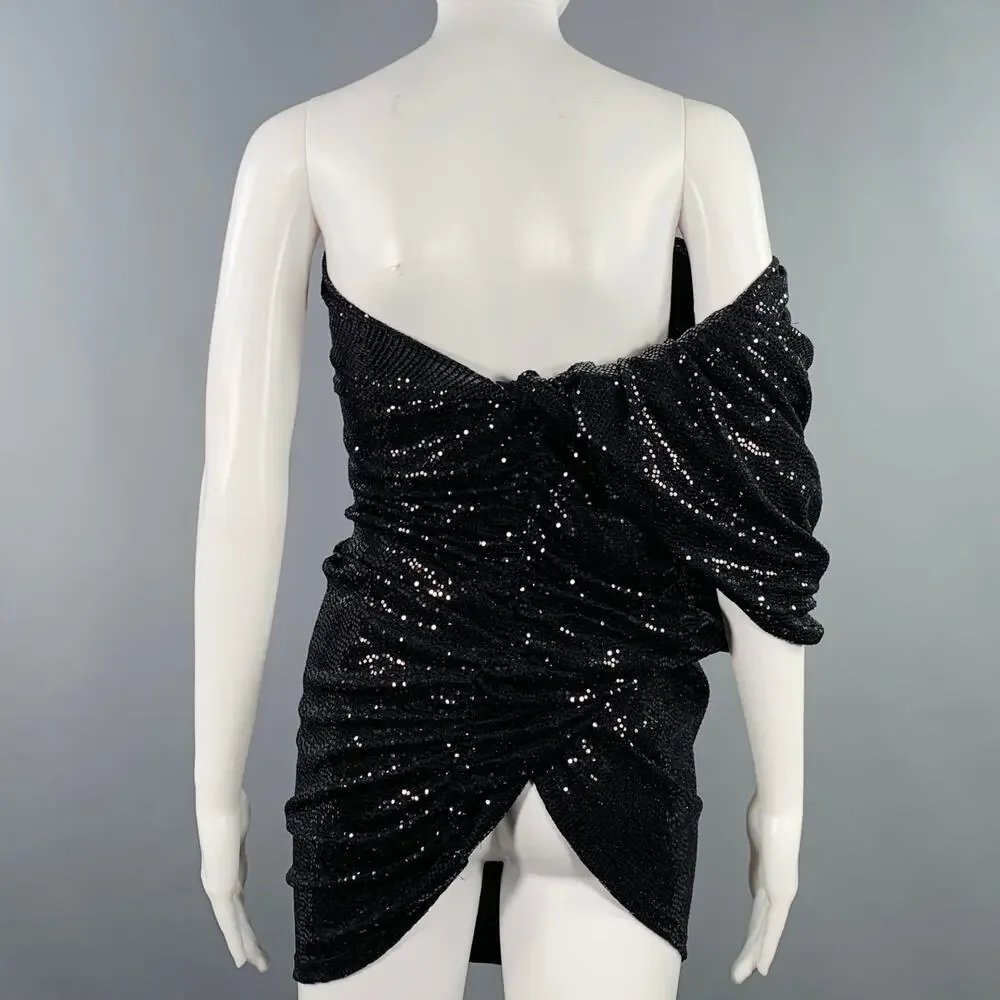 THE ATTICO Size 4 Black Nylon Blend Sequined One Shoulder Dress Top